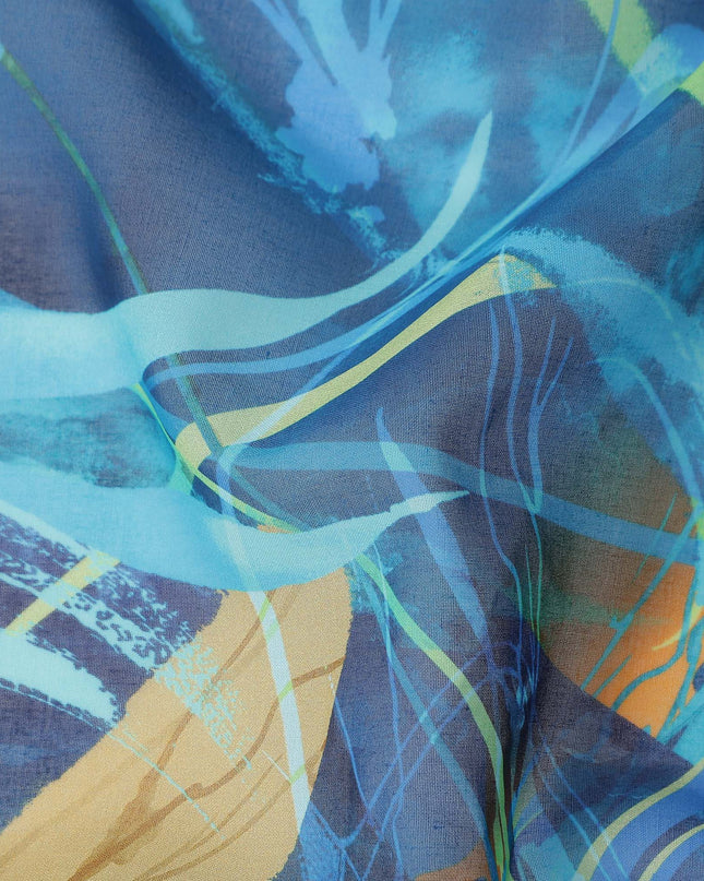 Denim Blue Abstract Swiss Cotton Voile 140cm