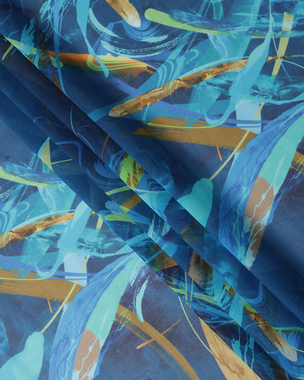 Denim Blue Abstract Swiss Cotton Voile 140cm