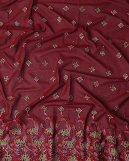 Maroon Geometric Swiss Cotton Voile Sudanese Thobe