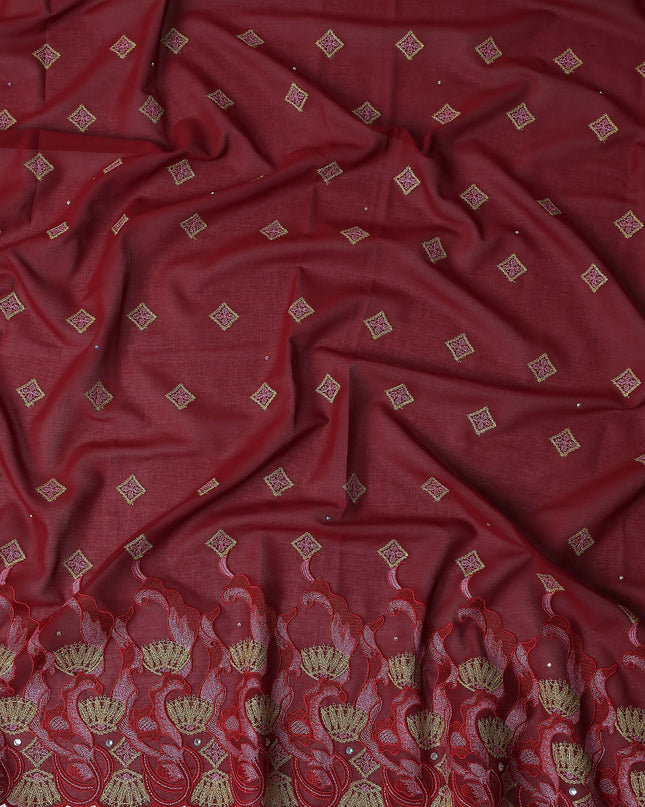 Maroon Geometric Swiss Cotton Voile Sudanese Thobe
