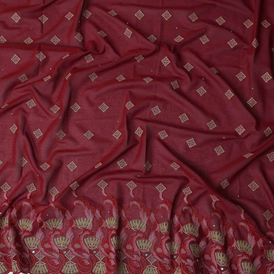 Maroon Geometric Swiss Cotton Voile Sudanese Thobe