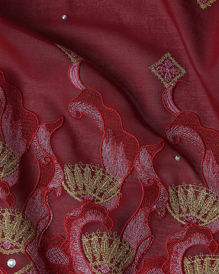 Maroon Geometric Swiss Cotton Voile Sudanese Thobe