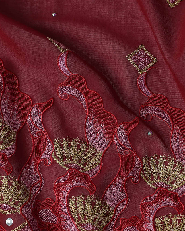 Maroon Geometric Swiss Cotton Voile Sudanese Thobe
