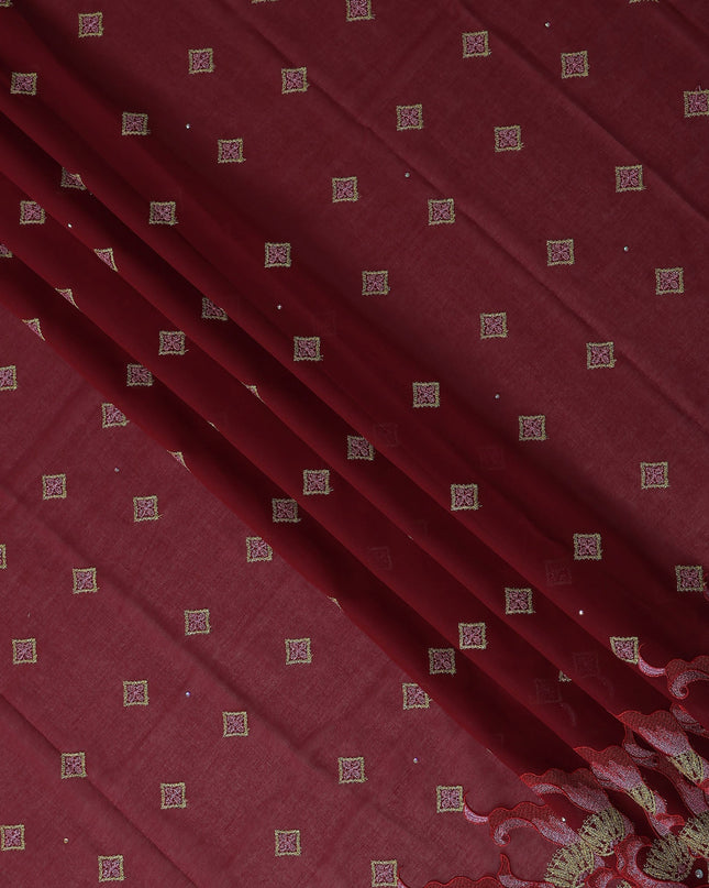 Maroon Geometric Swiss Cotton Voile Sudanese Thobe