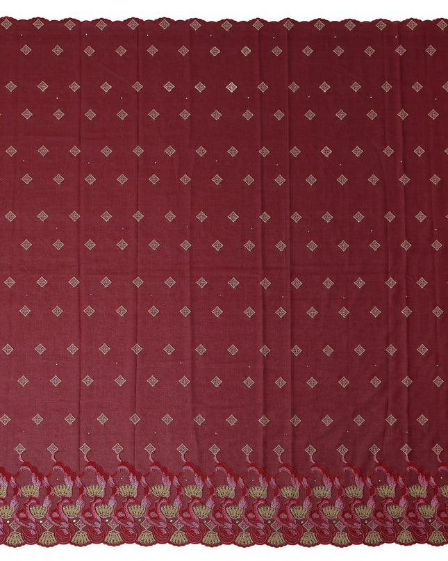 Maroon Geometric Swiss Cotton Voile Sudanese Thobe