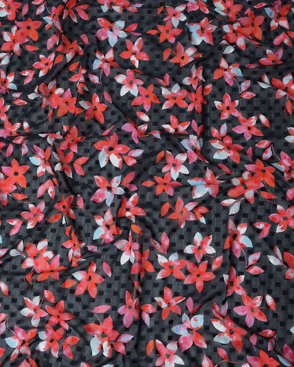 Black Floral Swiss Cotton Voile Sudanese Thobe