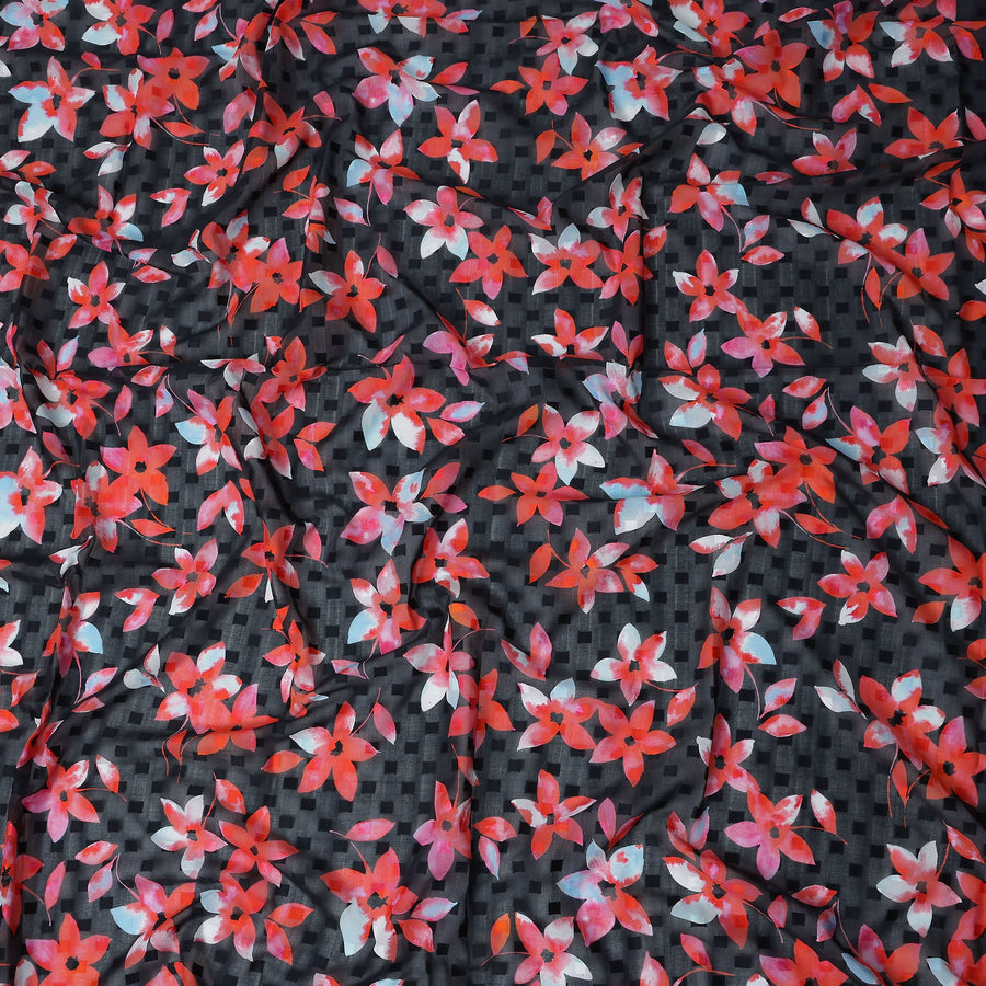 Black Floral Swiss Cotton Voile Sudanese Thobe