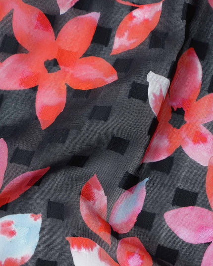 Black Floral Swiss Cotton Voile Sudanese Thobe