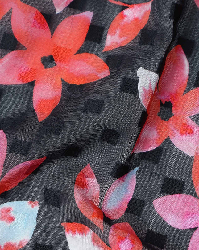 Black Floral Swiss Cotton Voile Sudanese Thobe