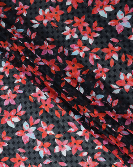 Black Floral Swiss Cotton Voile Sudanese Thobe