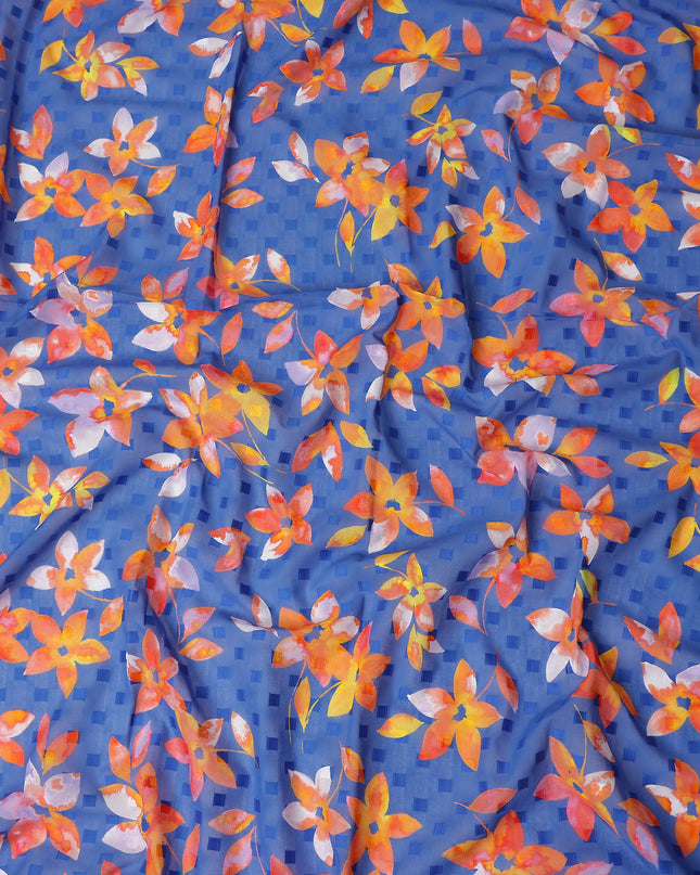 Blue Floral Swiss Cotton Voile Sudanese Thobe