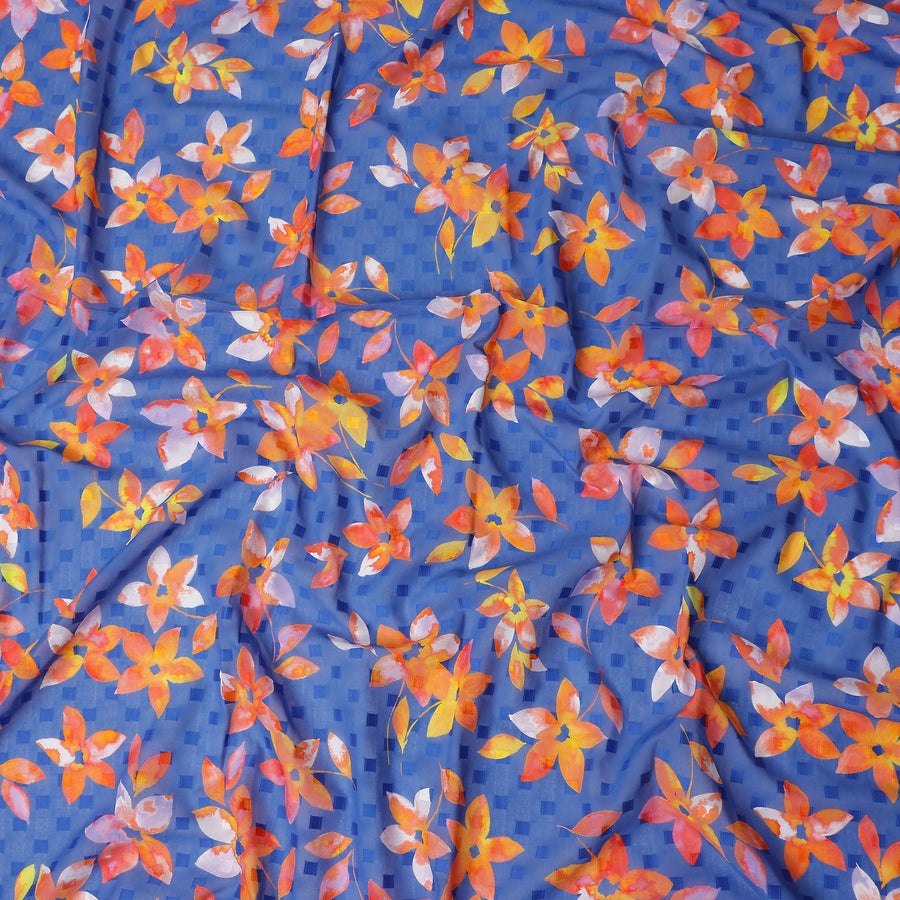 Blue Floral Swiss Cotton Voile Sudanese Thobe