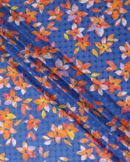 Blue Floral Swiss Cotton Voile Sudanese Thobe
