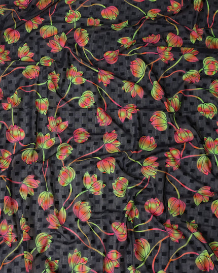 Black Floral Swiss Cotton Voile Sudanese Thobe
