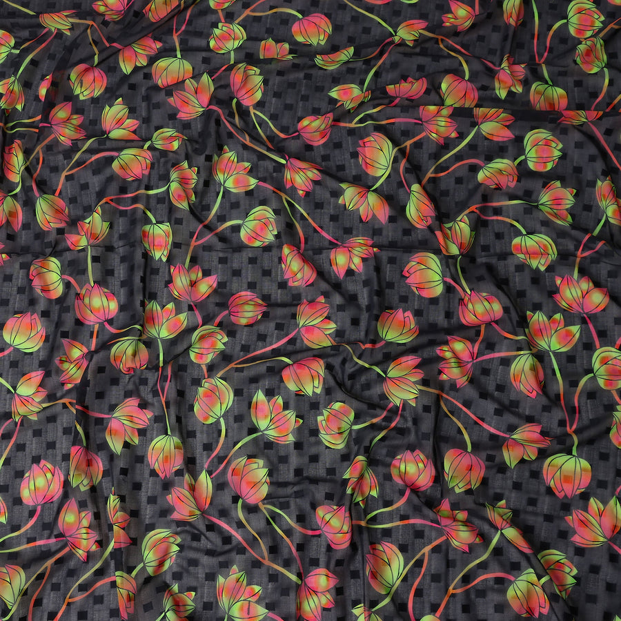 Black Floral Swiss Cotton Voile Sudanese Thobe