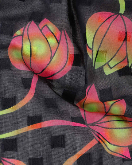 Black Floral Swiss Cotton Voile Sudanese Thobe