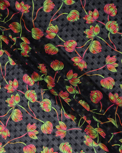 Black Floral Swiss Cotton Voile Sudanese Thobe