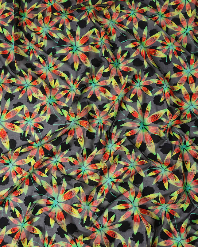 Black Floral Swiss Cotton Voile Sudanese Thobe