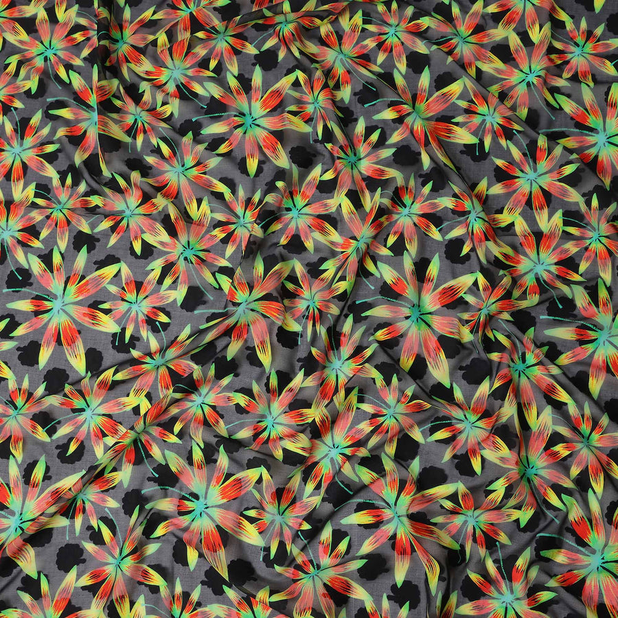 Black Floral Swiss Cotton Voile Sudanese Thobe