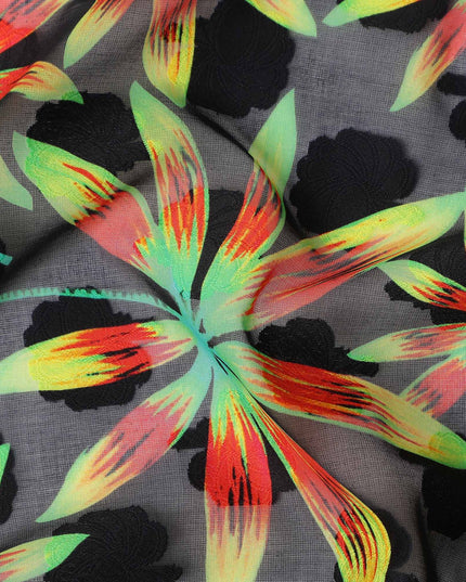 Black Floral Swiss Cotton Voile Sudanese Thobe