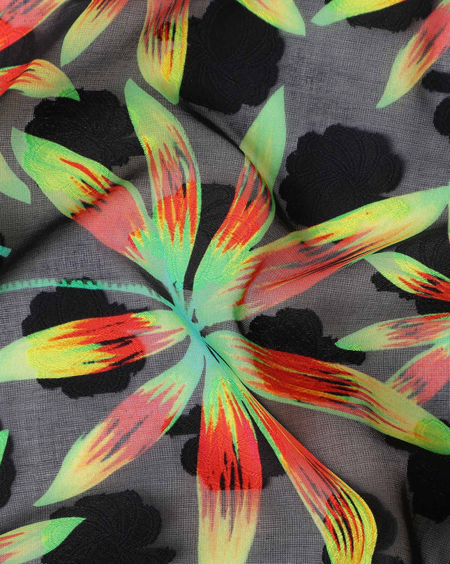 Black Floral Swiss Cotton Voile Sudanese Thobe