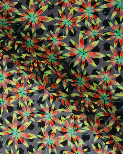 Black Floral Swiss Cotton Voile Sudanese Thobe