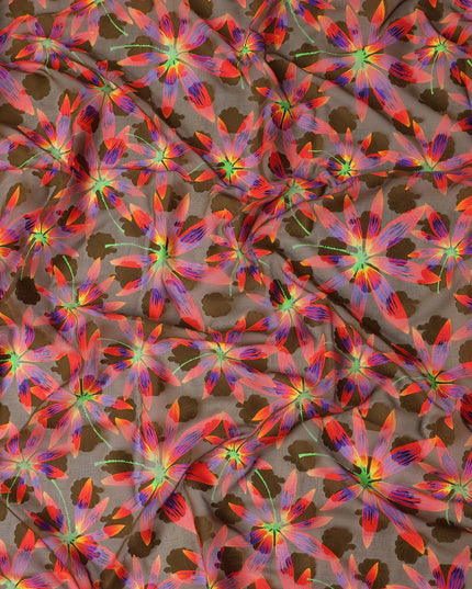 Brown Floral Swiss Cotton Voile Sudanese Thobe