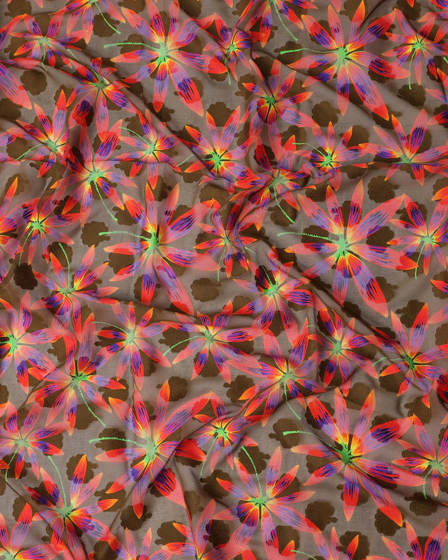 Brown Floral Swiss Cotton Voile Sudanese Thobe