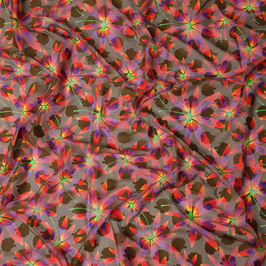 Brown Floral Swiss Cotton Voile Sudanese Thobe