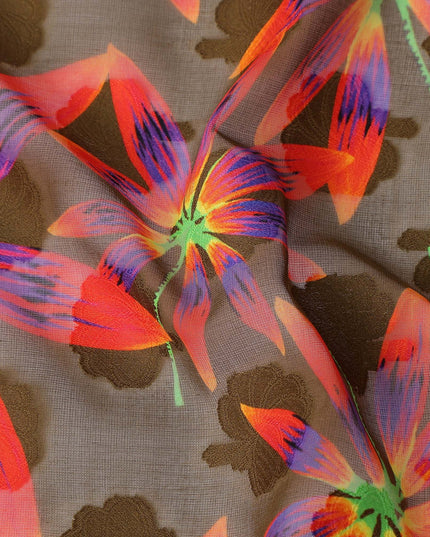 Brown Floral Swiss Cotton Voile Sudanese Thobe