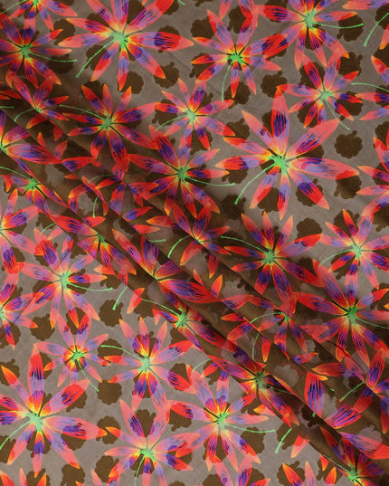 Brown Floral Swiss Cotton Voile Sudanese Thobe