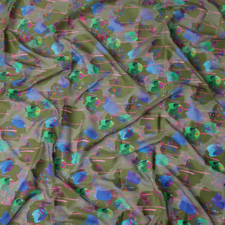 Green Abstract Swiss Cotton Voile Sudanese Thobe