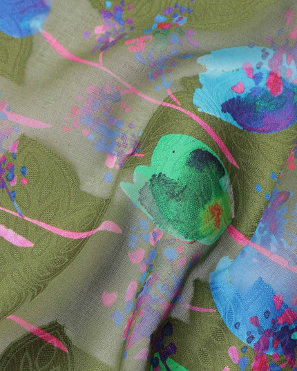 Green Abstract Swiss Cotton Voile Sudanese Thobe