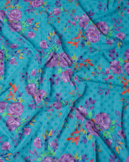 Blue Bouquet Swiss Cotton Voile Sudanese Thobe