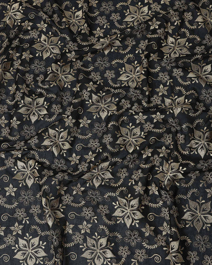 Black Floral Premium Cotton Voile Fabric 110cm