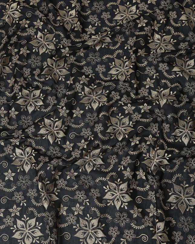 Black Floral Premium Cotton Voile Fabric 110cm