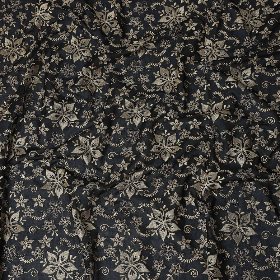 Black Floral Premium Cotton Voile Fabric 110cm