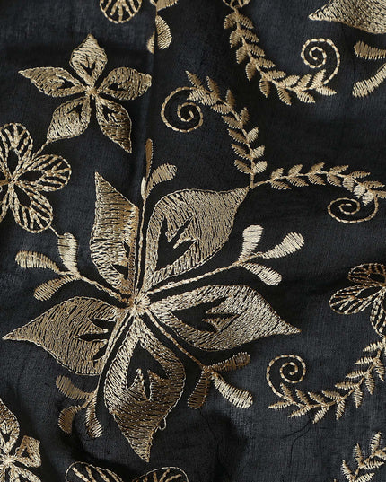 Black Floral Premium Cotton Voile Fabric 110cm