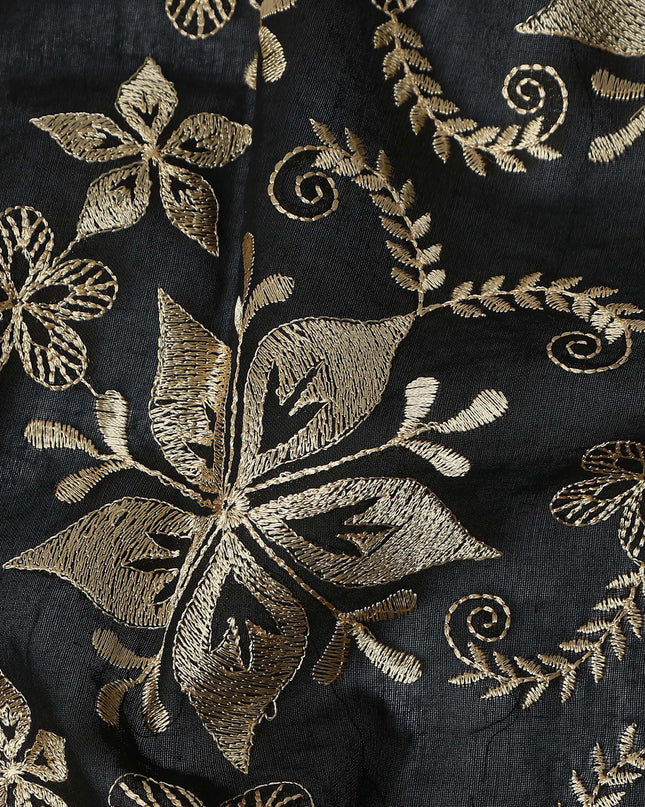 Black Floral Premium Cotton Voile Fabric 110cm