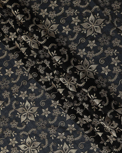 Black Floral Premium Cotton Voile Fabric 110cm