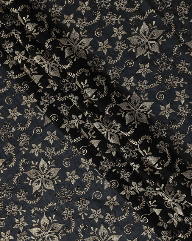 Black Floral Premium Cotton Voile Fabric 110cm