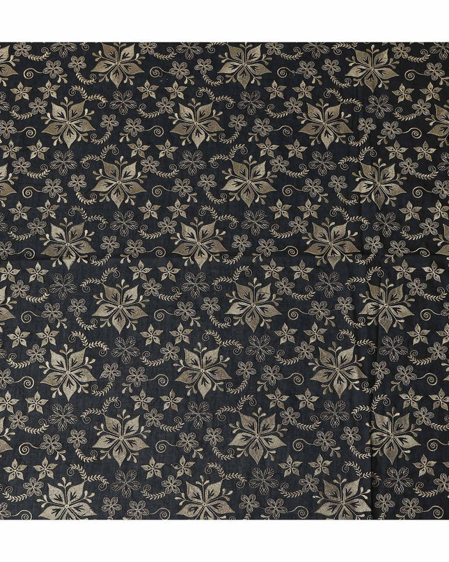 Black Floral Premium Cotton Voile Fabric 110cm