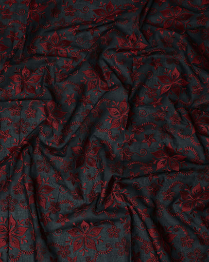 Black Floral Premium Cotton Voile Fabric 110cm