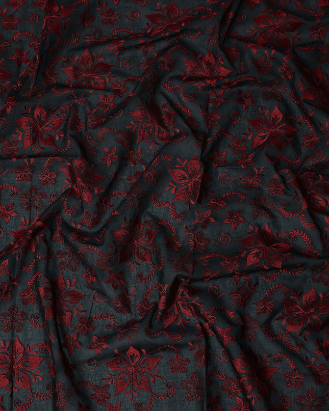 Black Floral Premium Cotton Voile Fabric 110cm