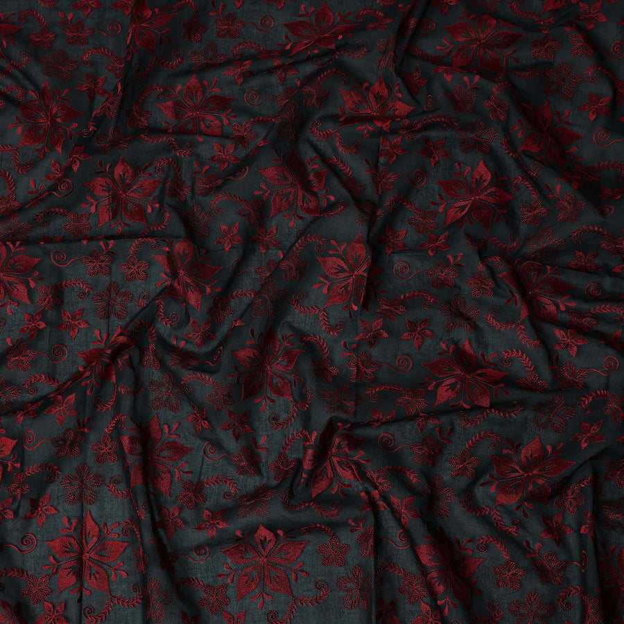 Black Floral Premium Cotton Voile Fabric 110cm