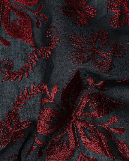 Black Floral Premium Cotton Voile Fabric 110cm