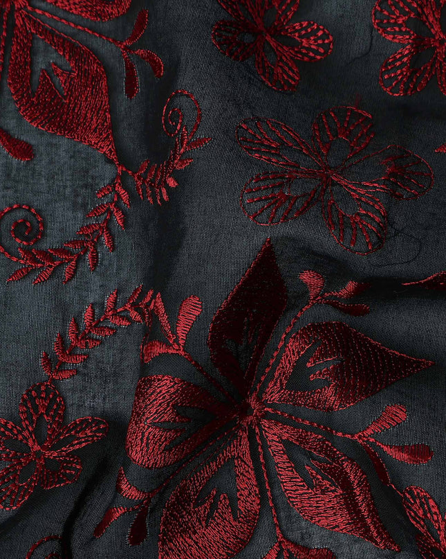 Black Floral Premium Cotton Voile Fabric 110cm