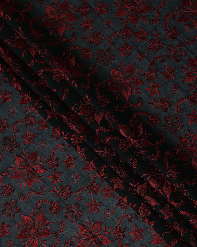 Black Floral Premium Cotton Voile Fabric 110cm