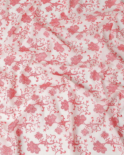 White Floral Premium Cotton Voile Fabric 110cm