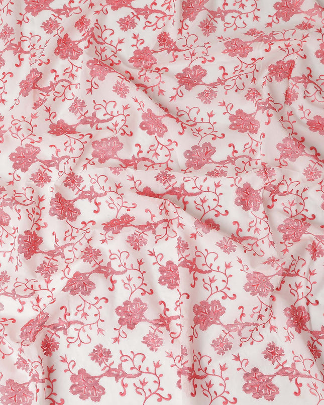 White Floral Premium Cotton Voile Fabric 110cm